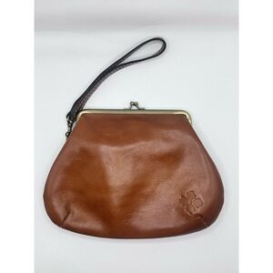 Patricia Nash Savena Brown Leather‎ Kiss Lock Clutch Wristlet Classic Soft